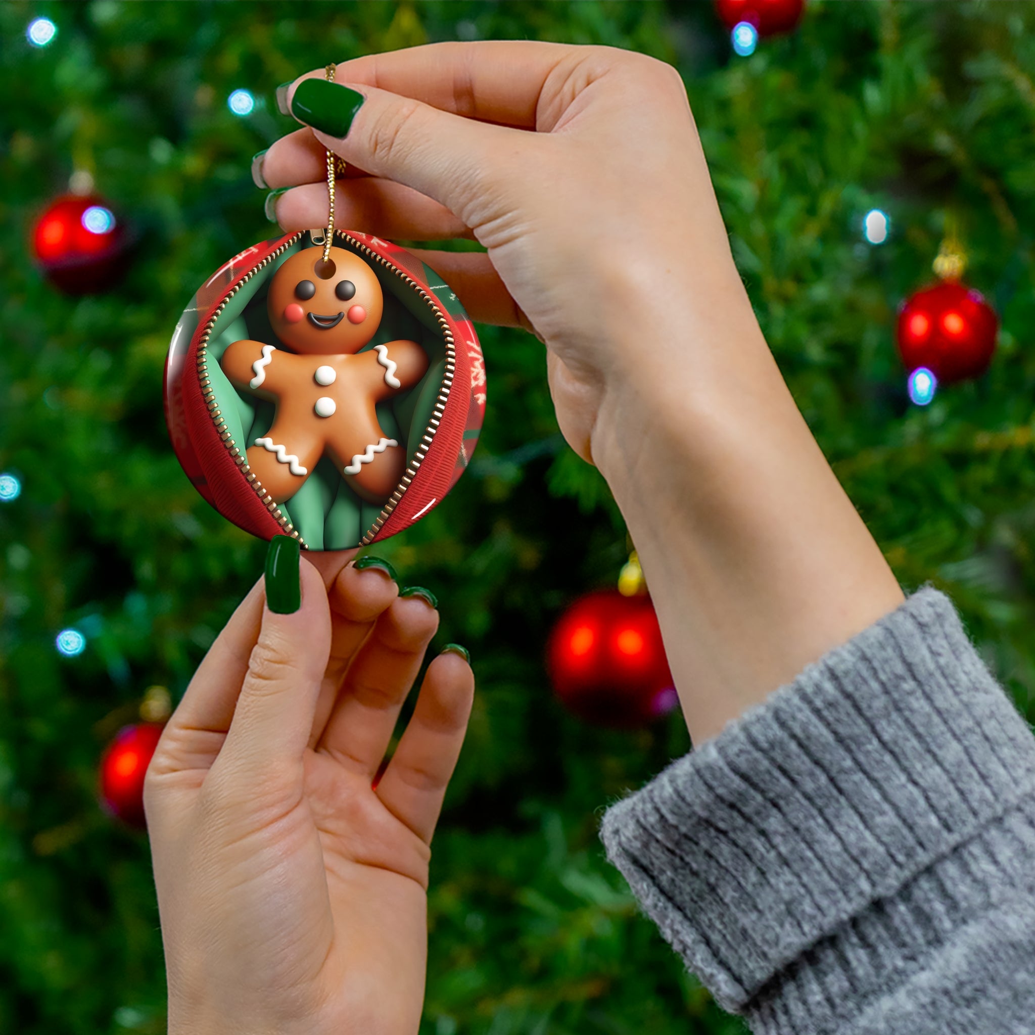 Cozy Gingerbread Man Ceramic Ornament