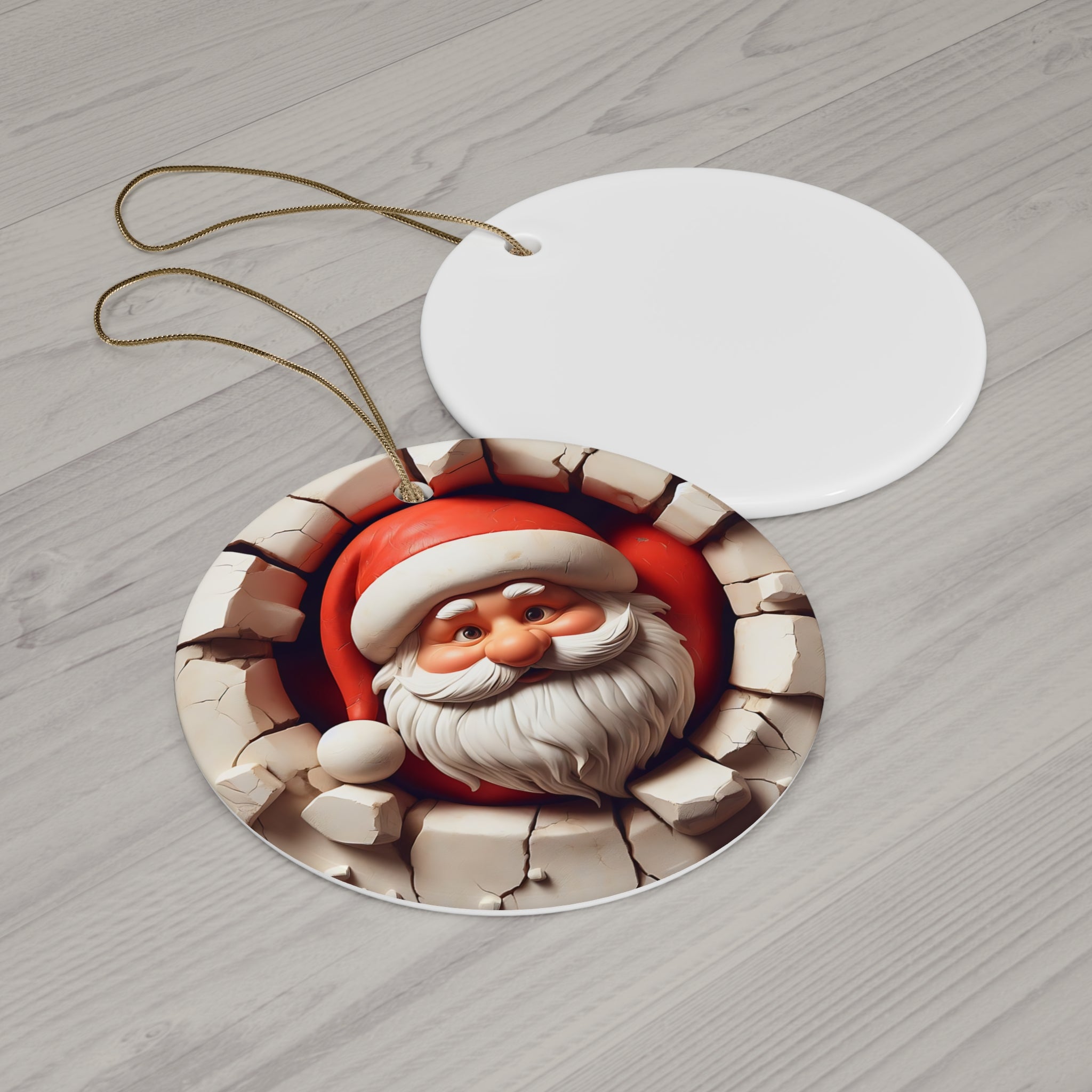 Santa's Stone Surprise Ceramic Ornament