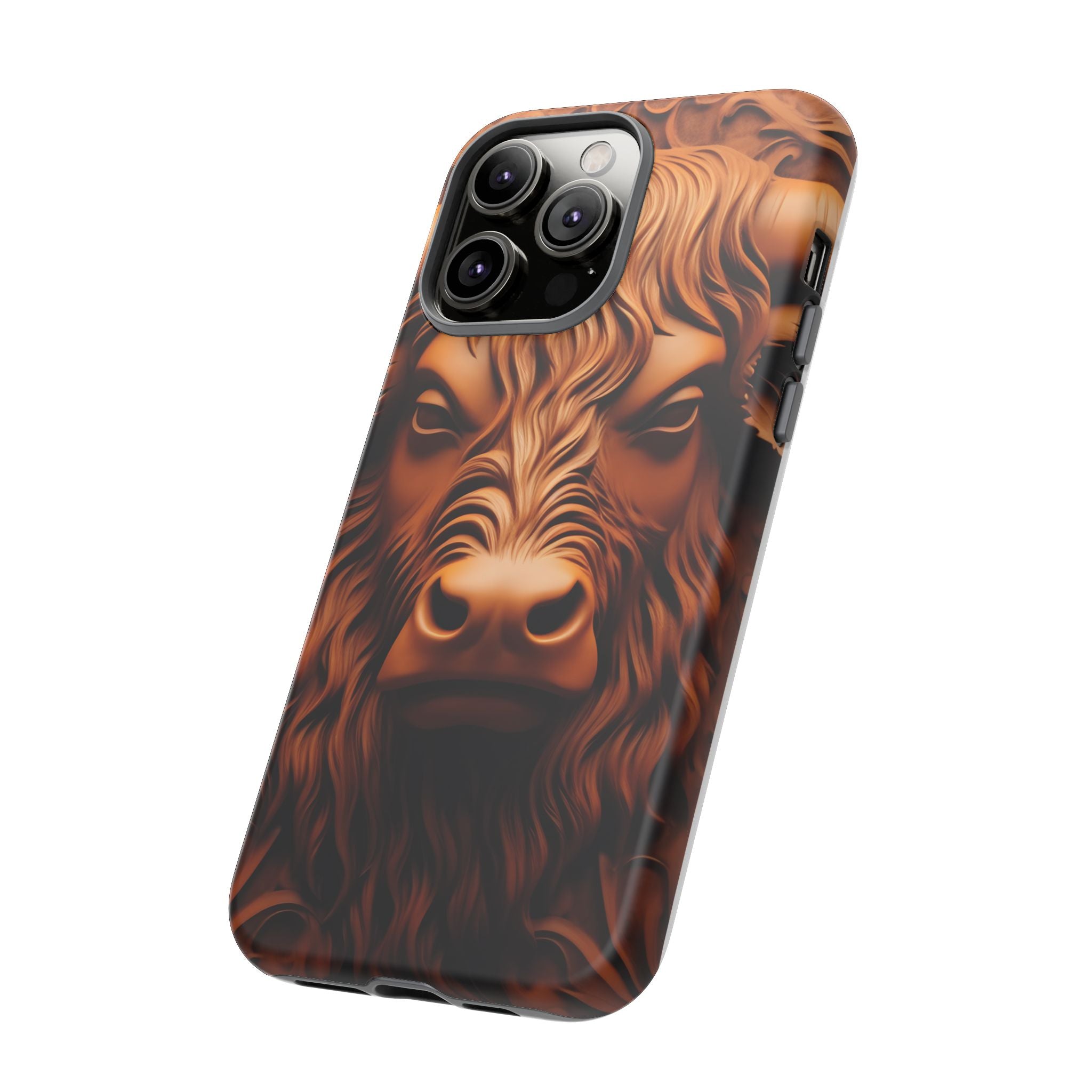 Bull Head Wood Carving iPhone Case - Rugged Texture