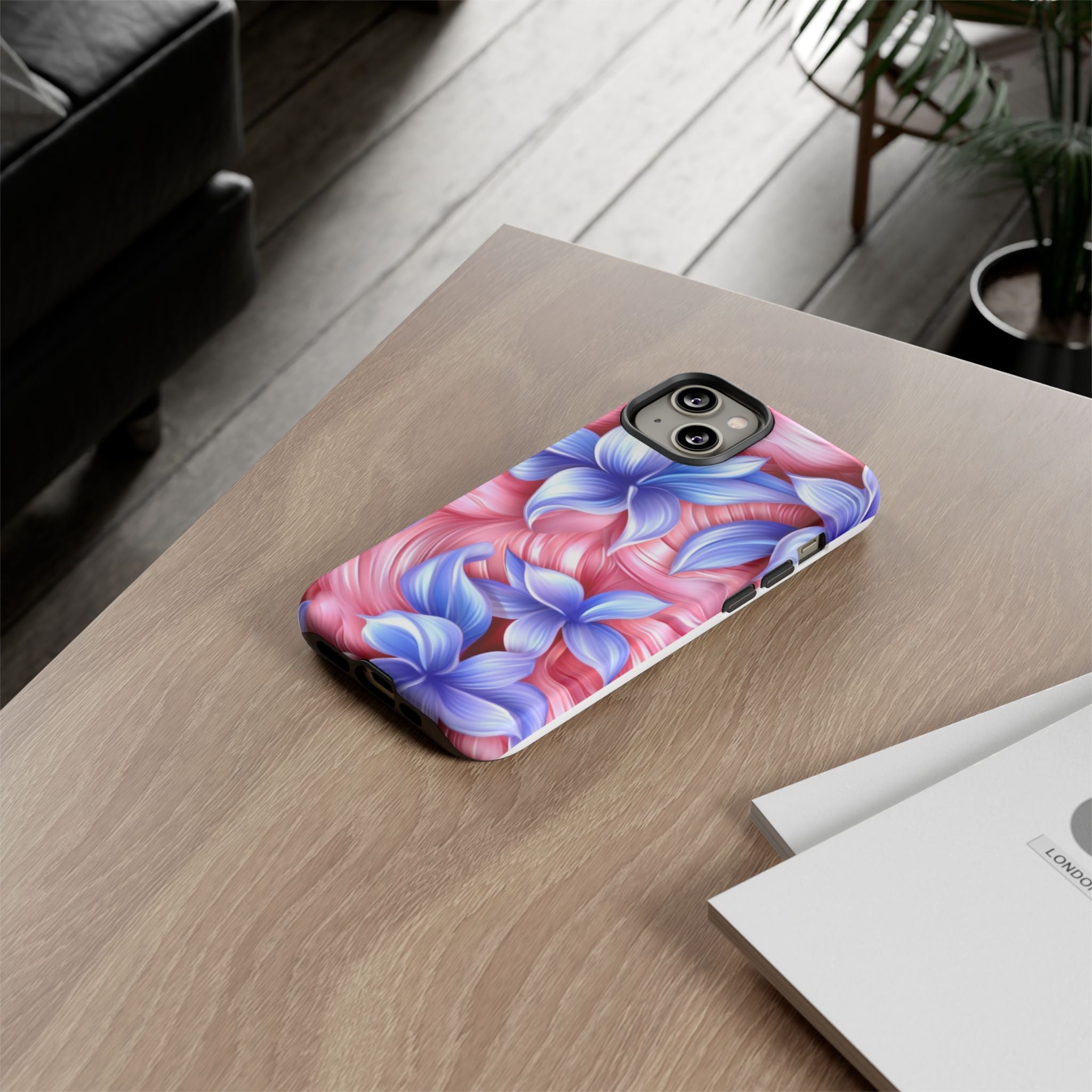 Dreamy Pink & Blue Floral iPhone Case - Hexagon Stone