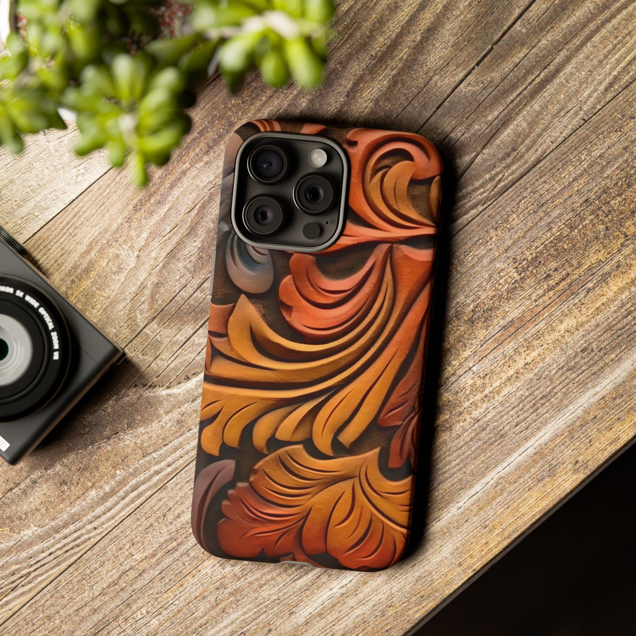 Art Nouveau Leather iPhone Case - Hexagon Stone