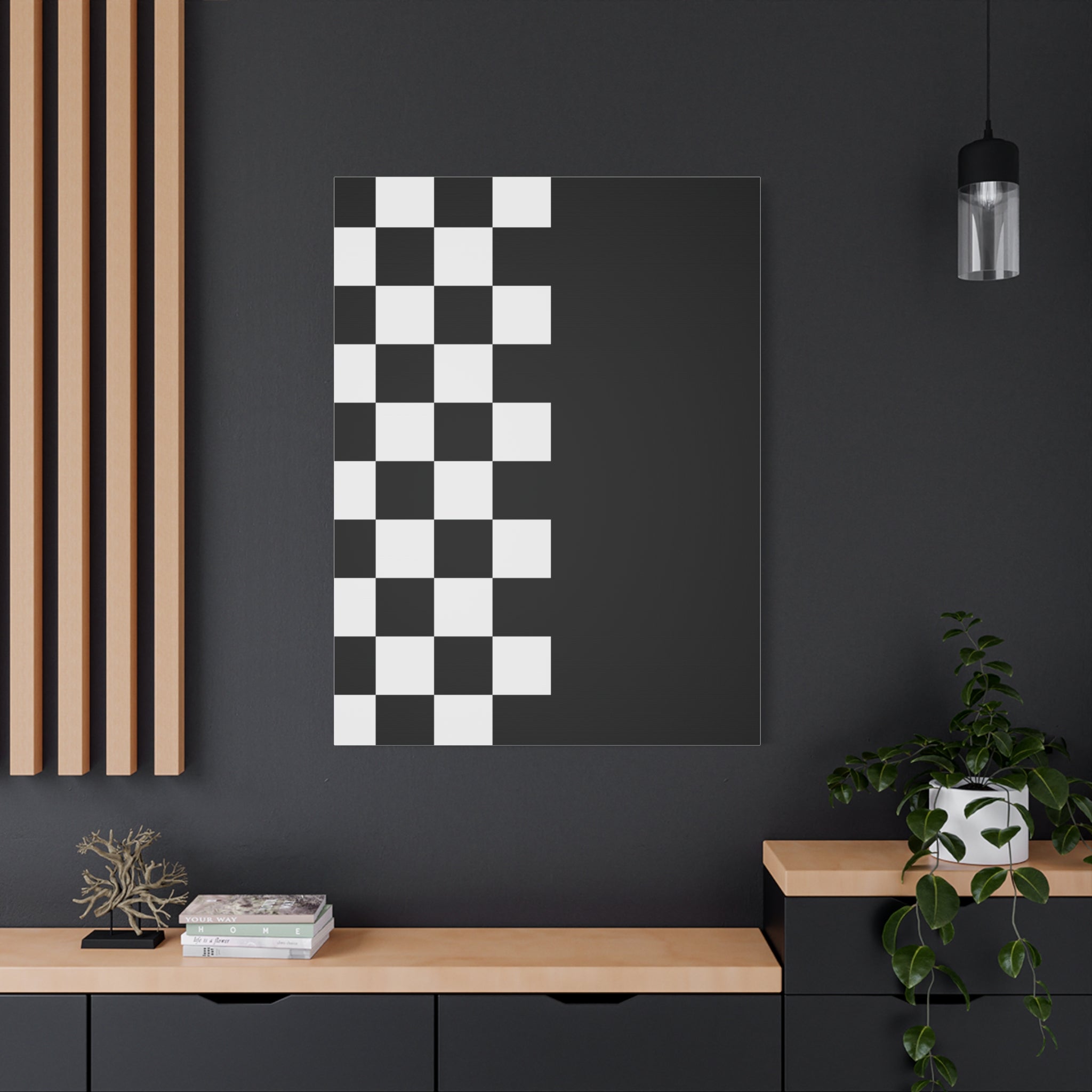 Abstract Black & White Checkered Canvas Art