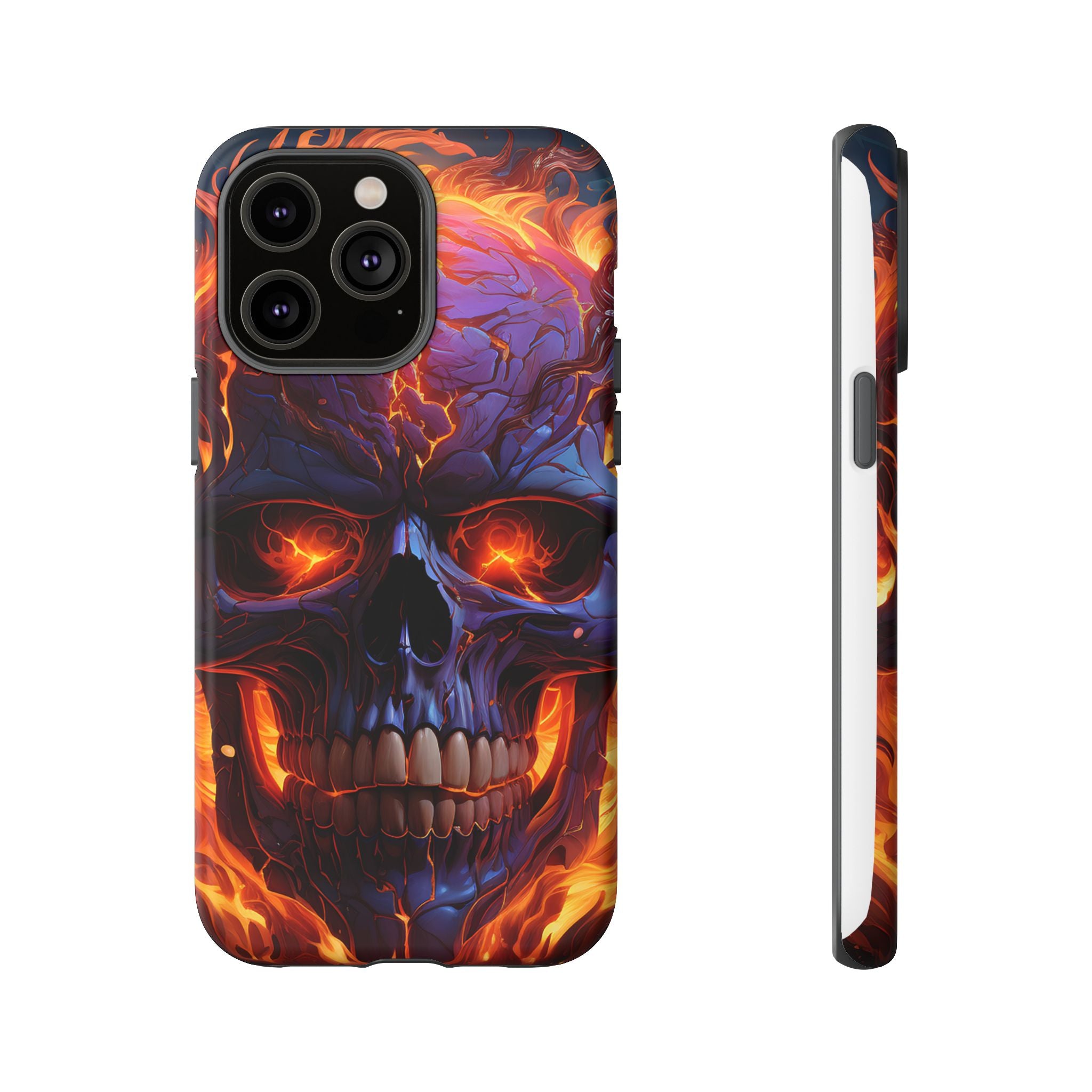 Fiery Skull Hexagon iPhone Case - Rugged Texture