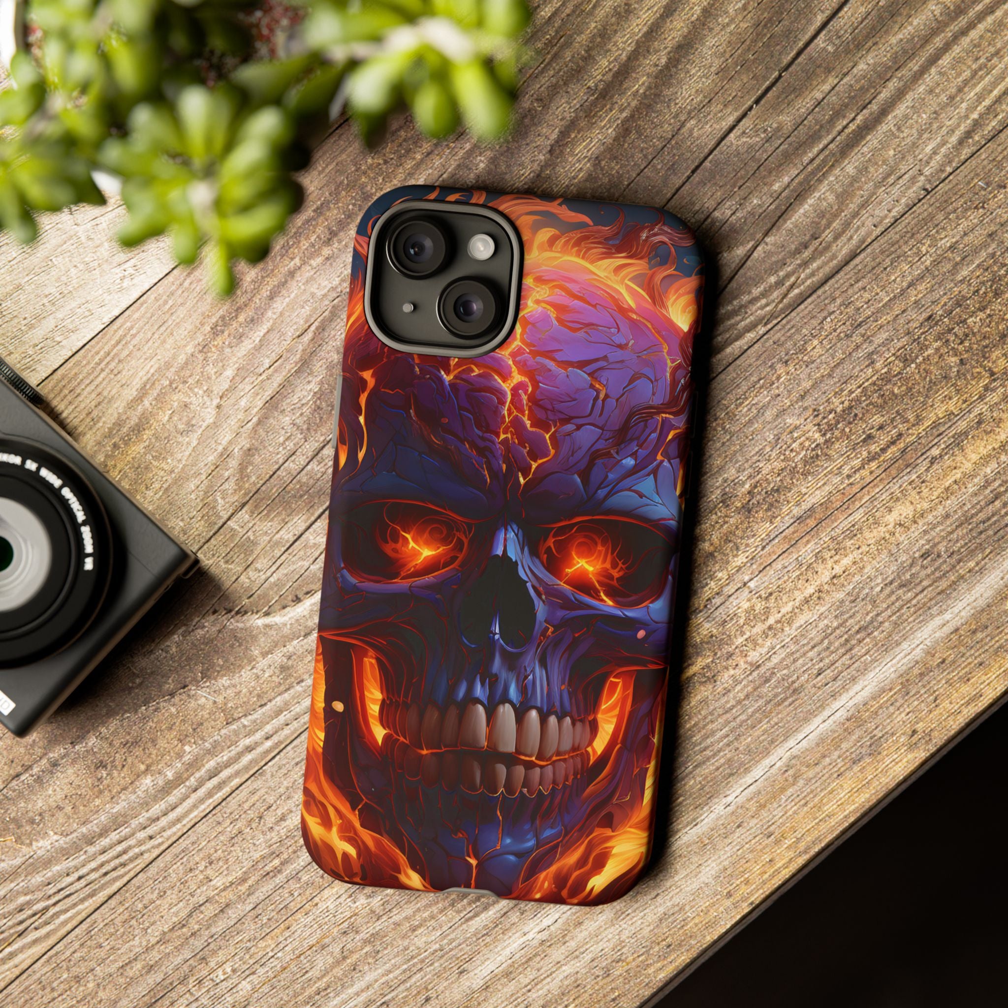 Fiery Skull Hexagon iPhone Case - Rugged Texture