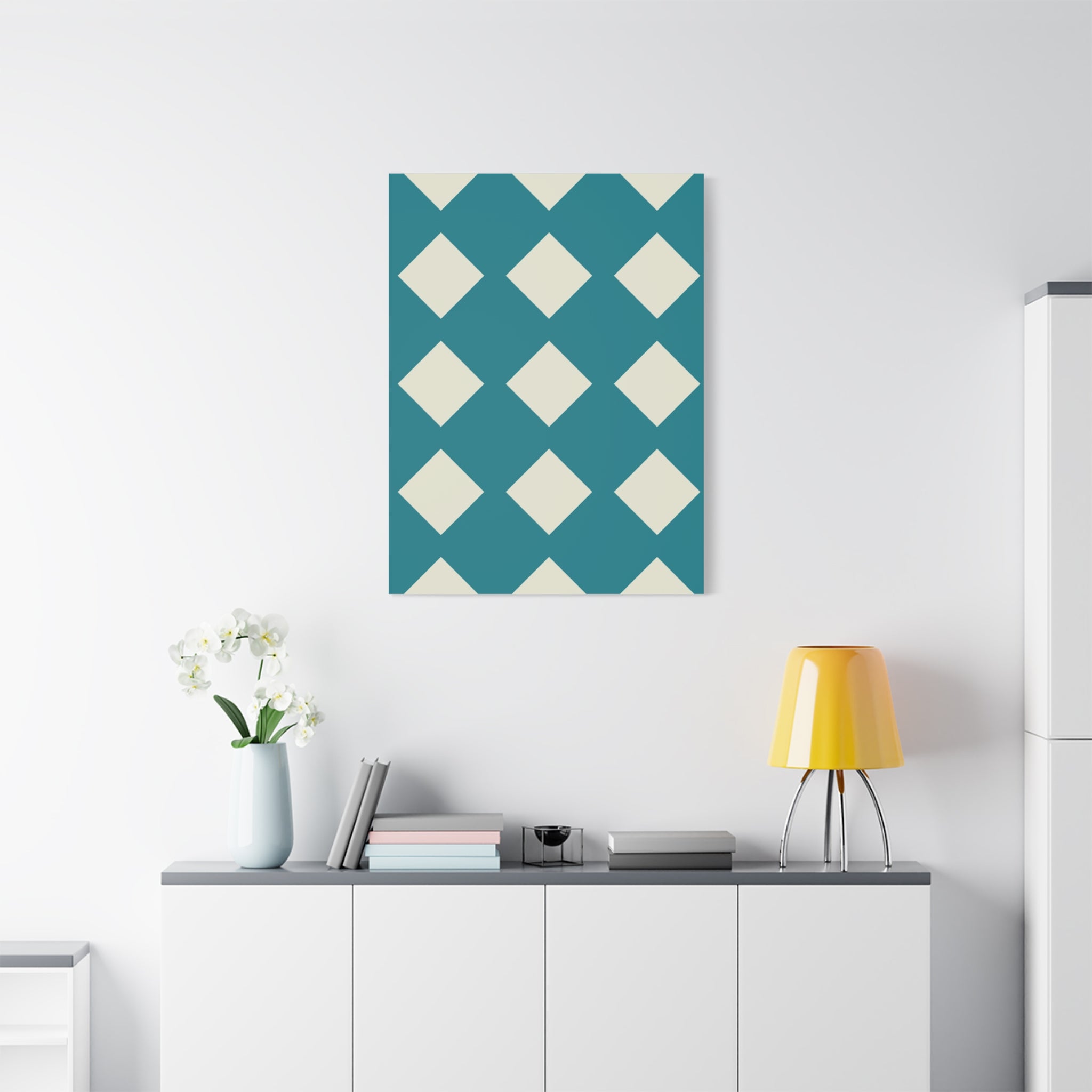 Teal & Cream Diamond Geometric Canvas Art