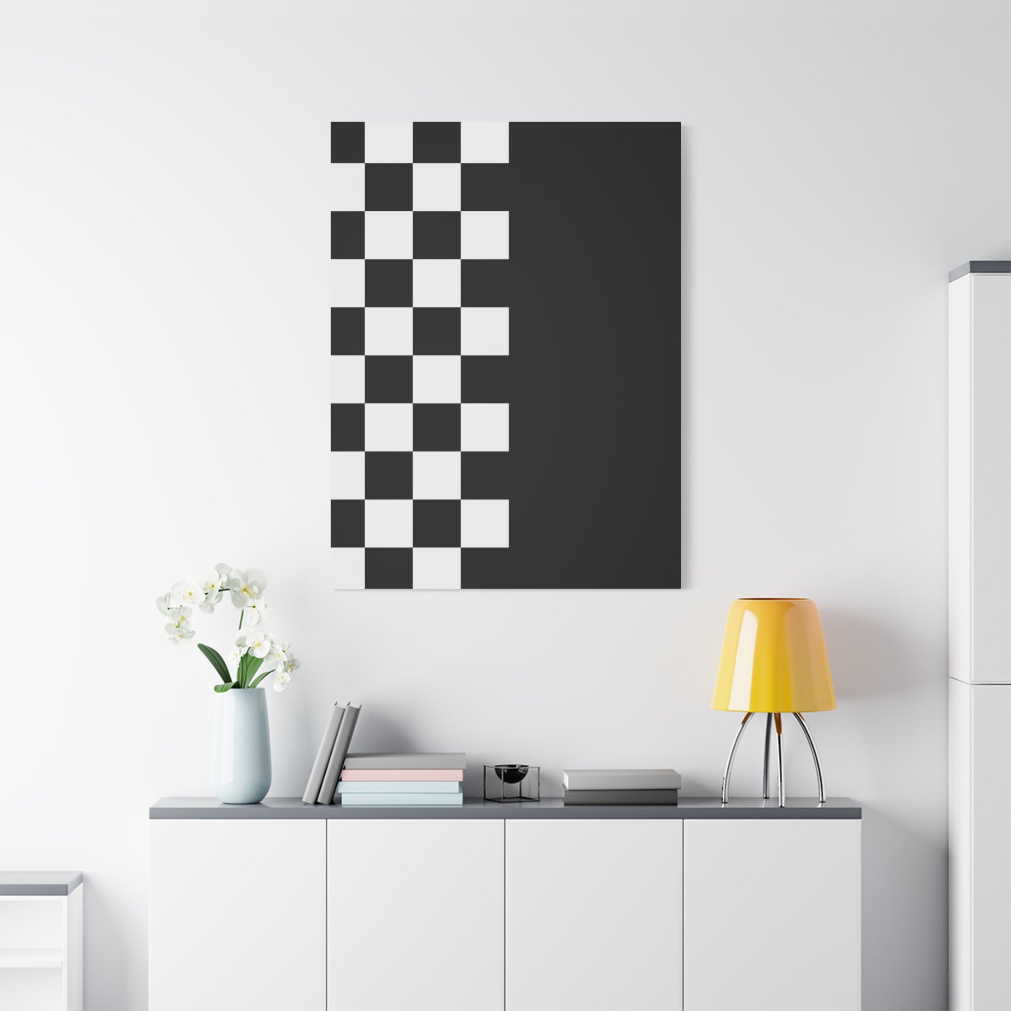 Abstract Black & White Checkered Canvas Art