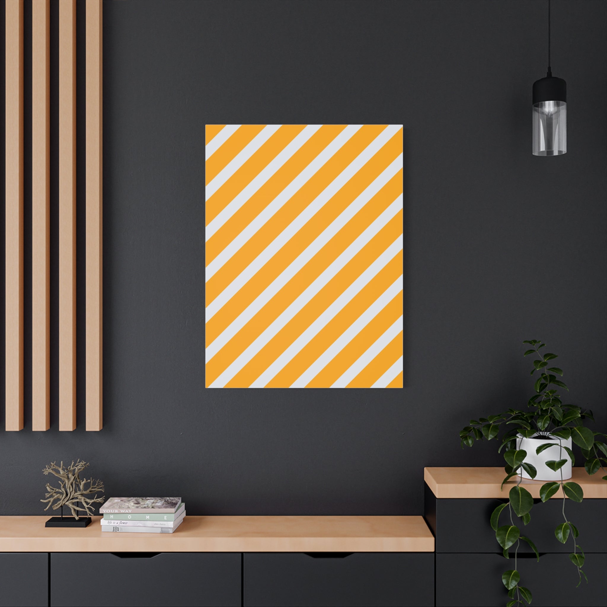 Orange & Gray Diagonal Stripe Canvas Art