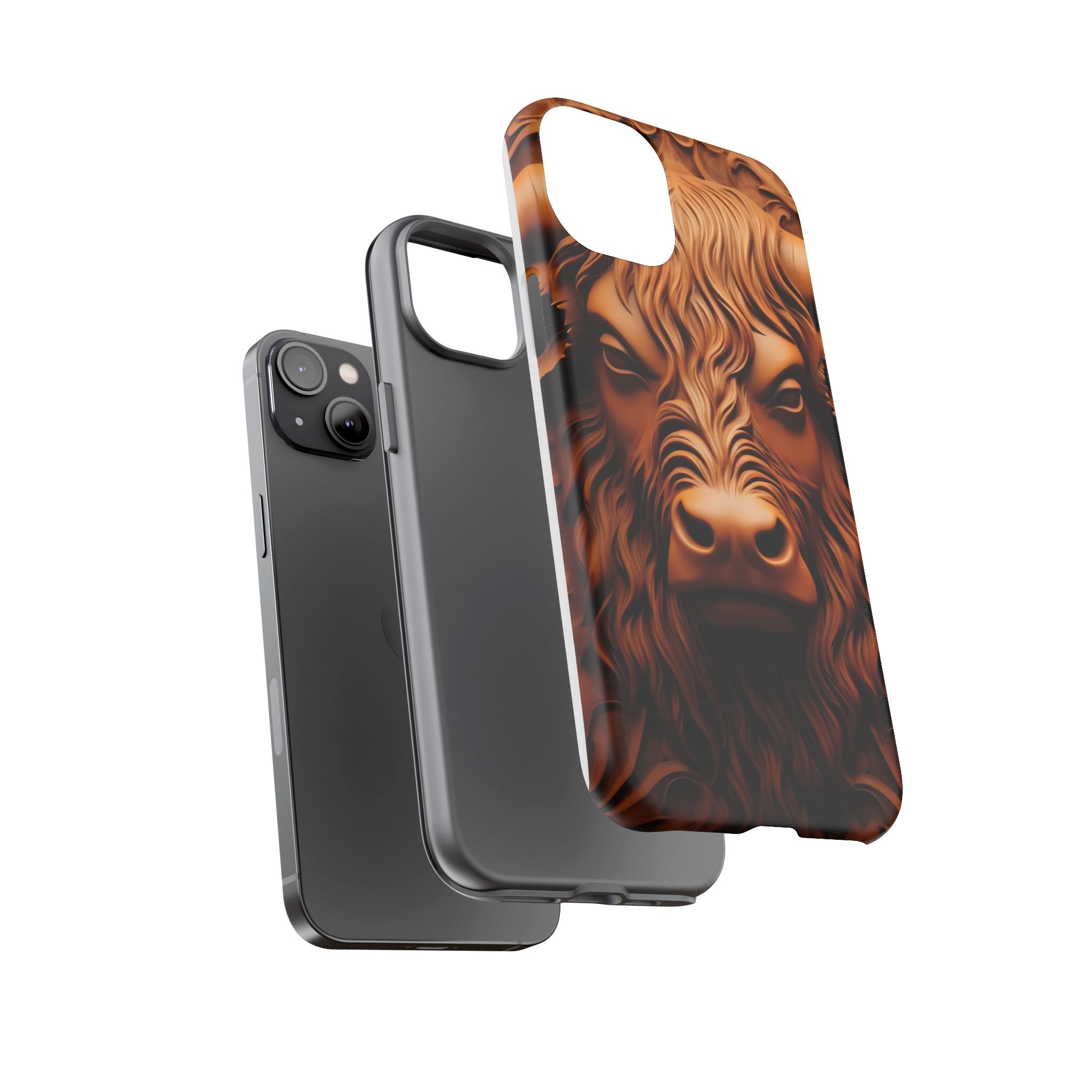 Bull Head Wood Carving iPhone Case - Rugged Texture