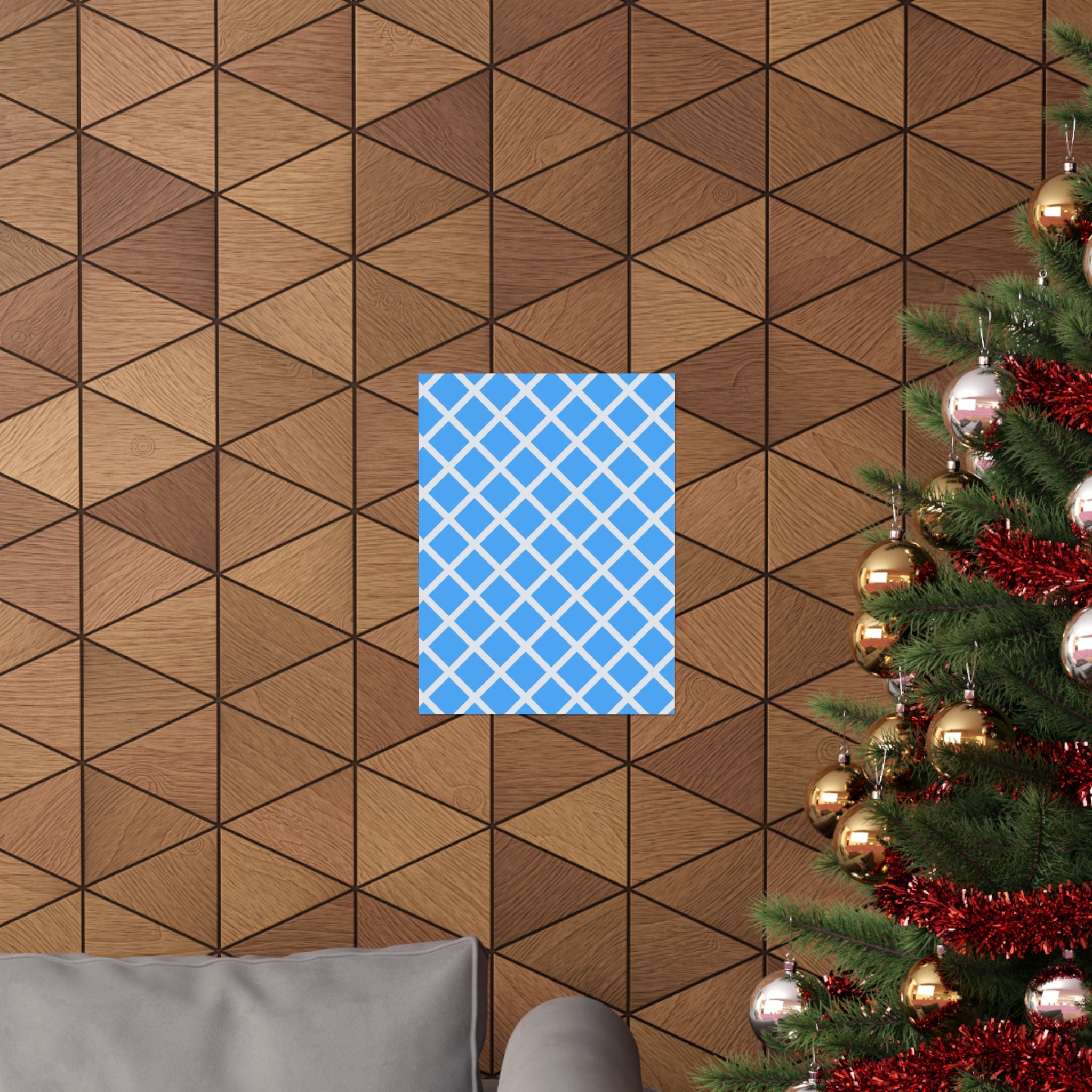 Sky Blue Diamond Grid Geometric Poster