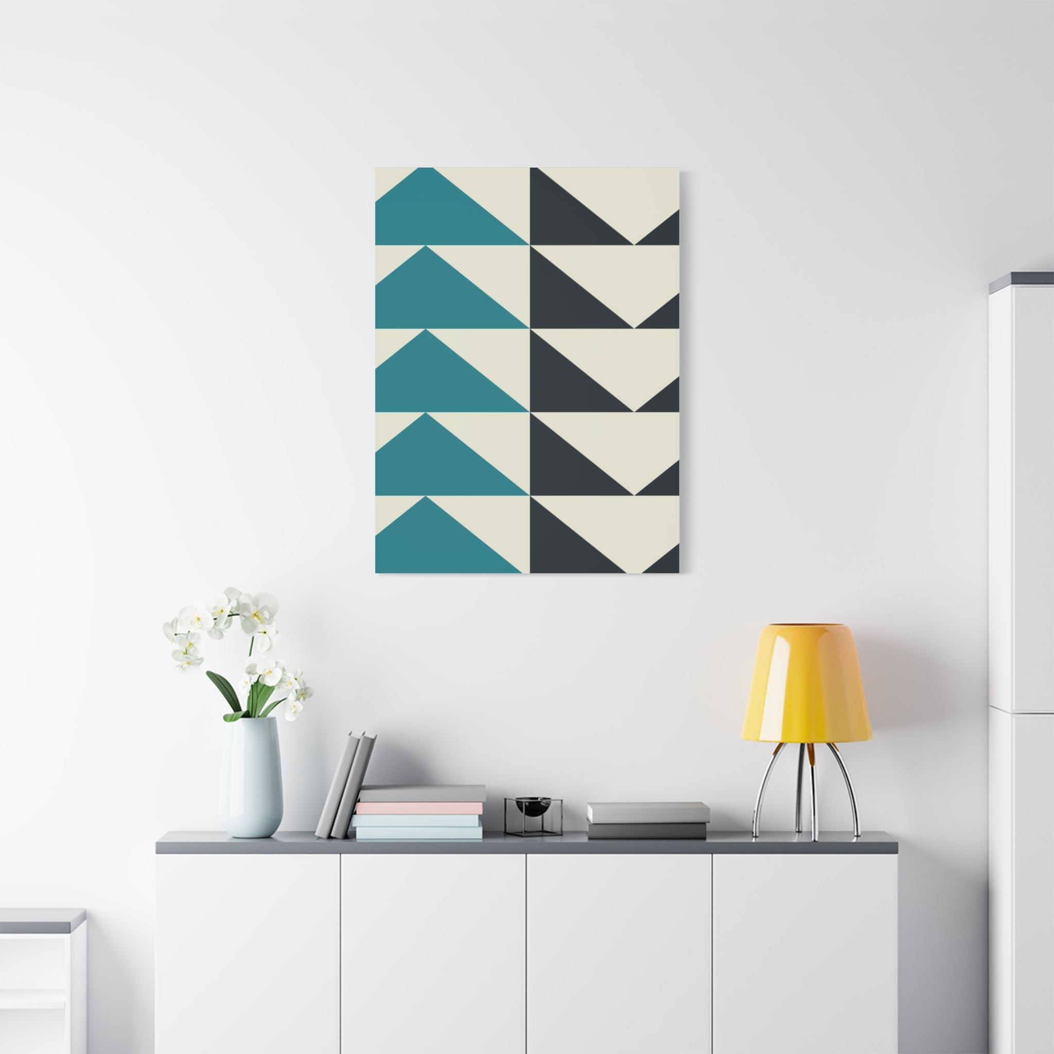 Geometric Triangle Canvas Art - Teal & Black