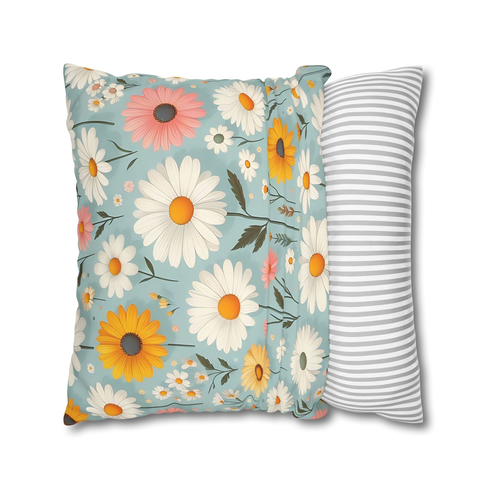 Floral Daisy Pillowcase - Blue & White