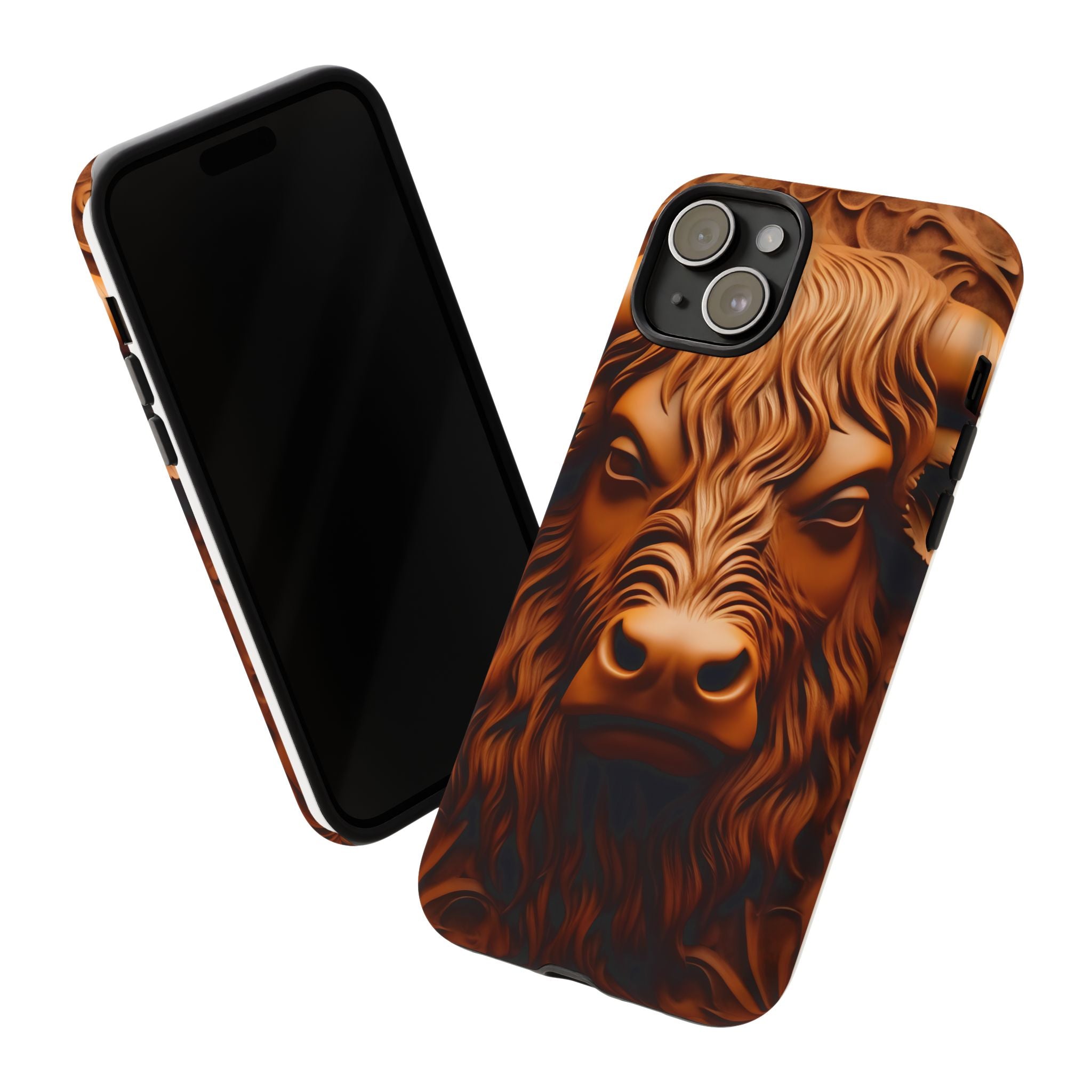 Bull Head Wood Carving iPhone Case - Rugged Texture