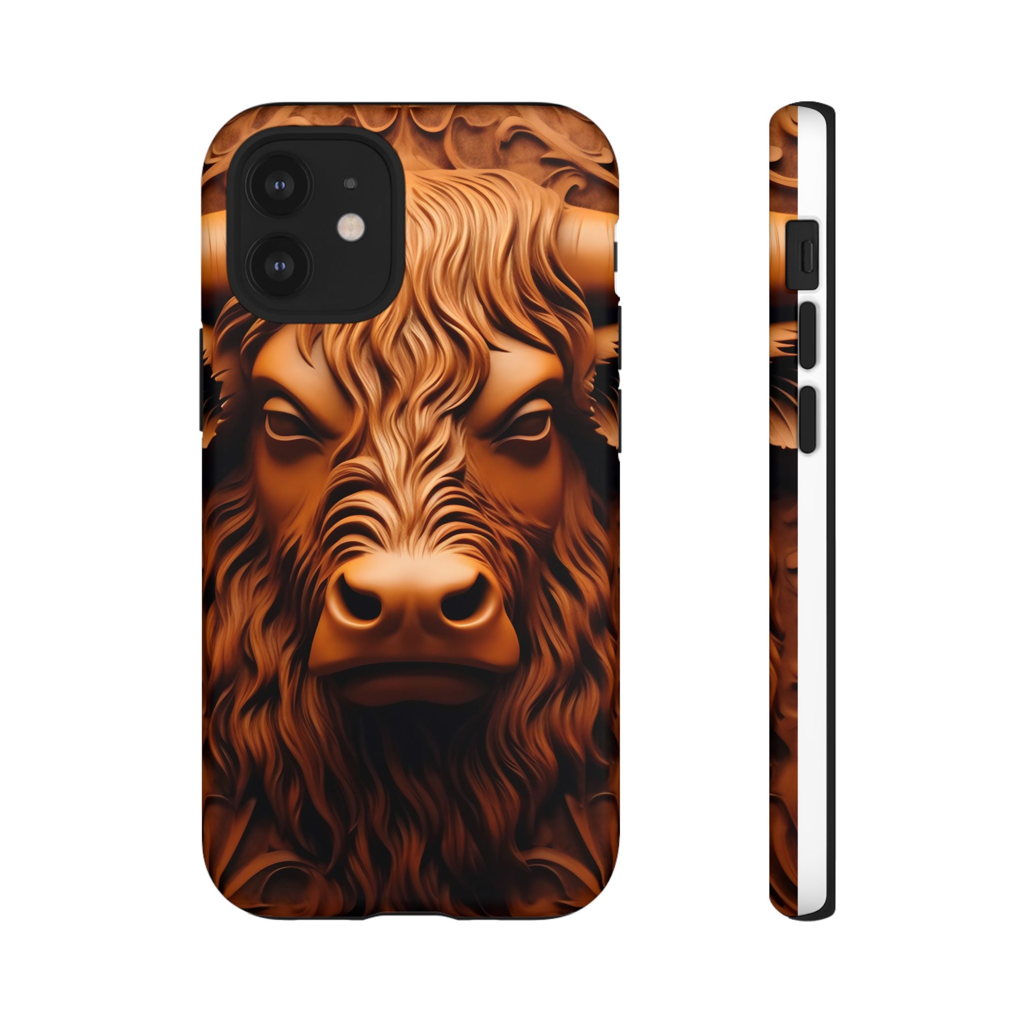 Bull Head Wood Carving iPhone Case - Rugged Texture