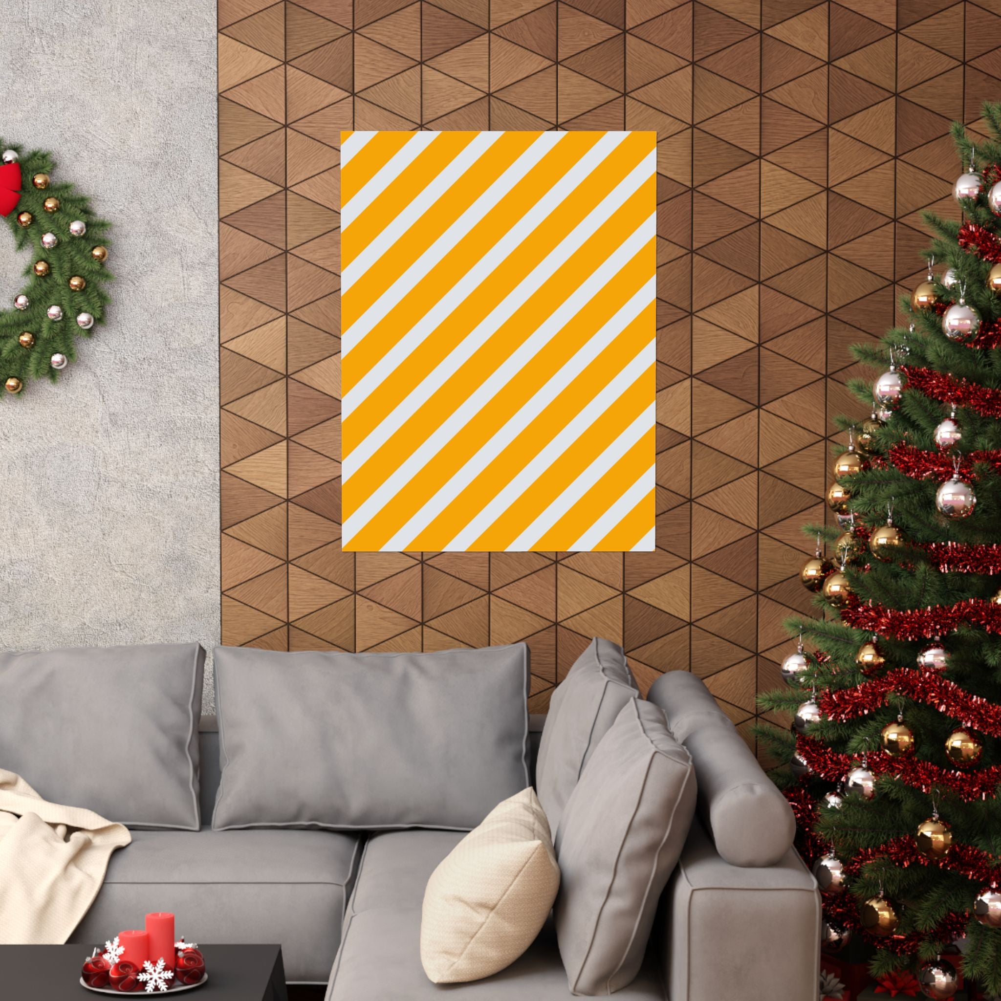 Orange & Gray Diagonal Stripe Poster