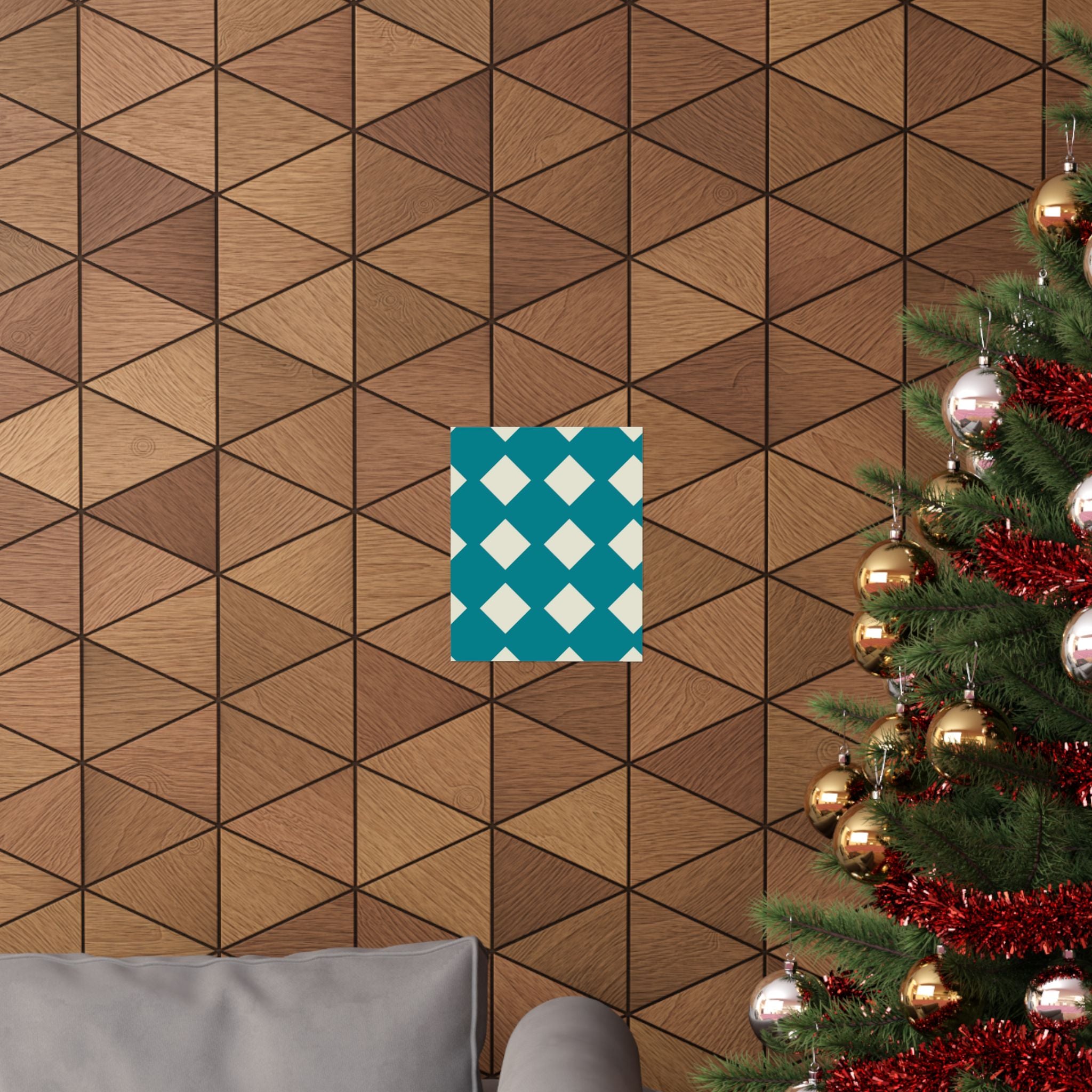 Teal & White Diamond Geometric Poster