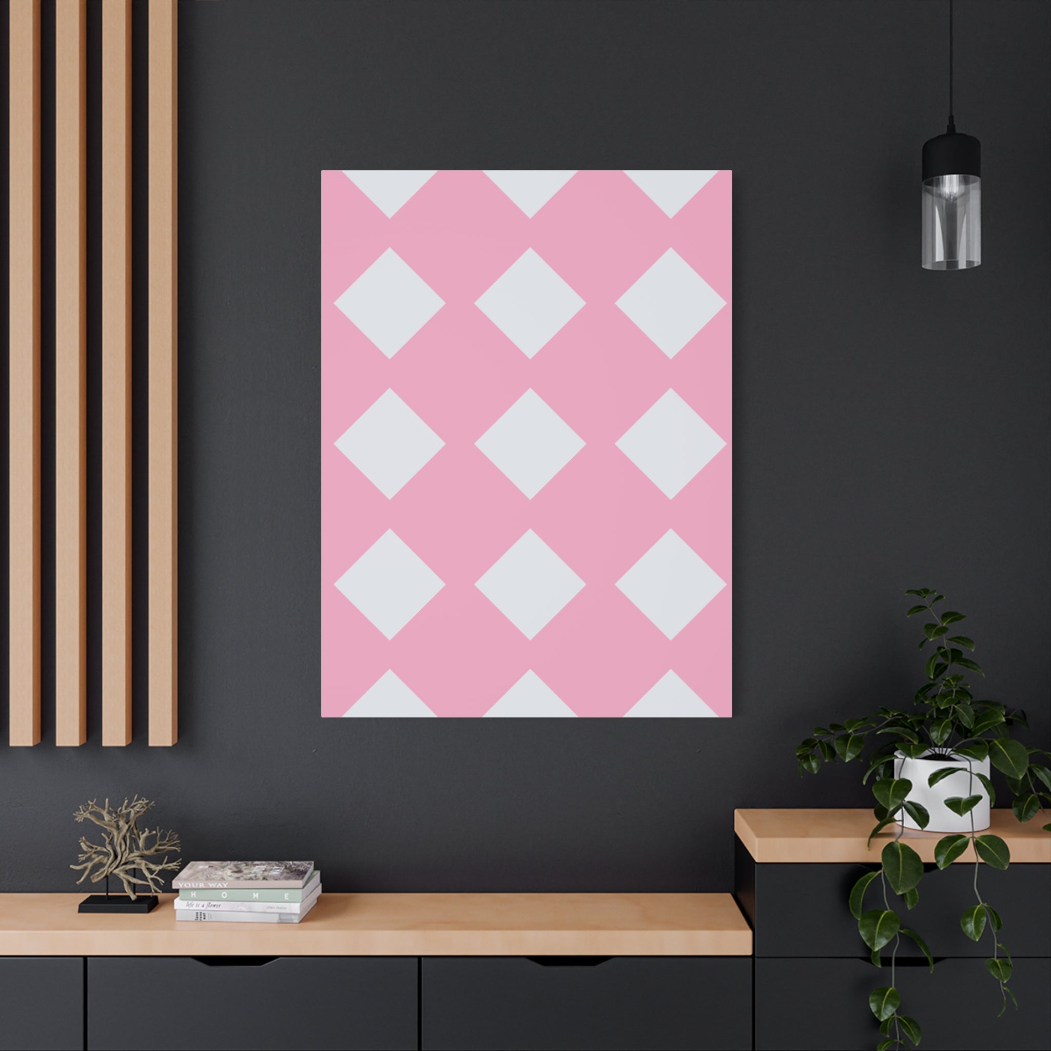 Pink & Grey Diamond Canvas Art Print