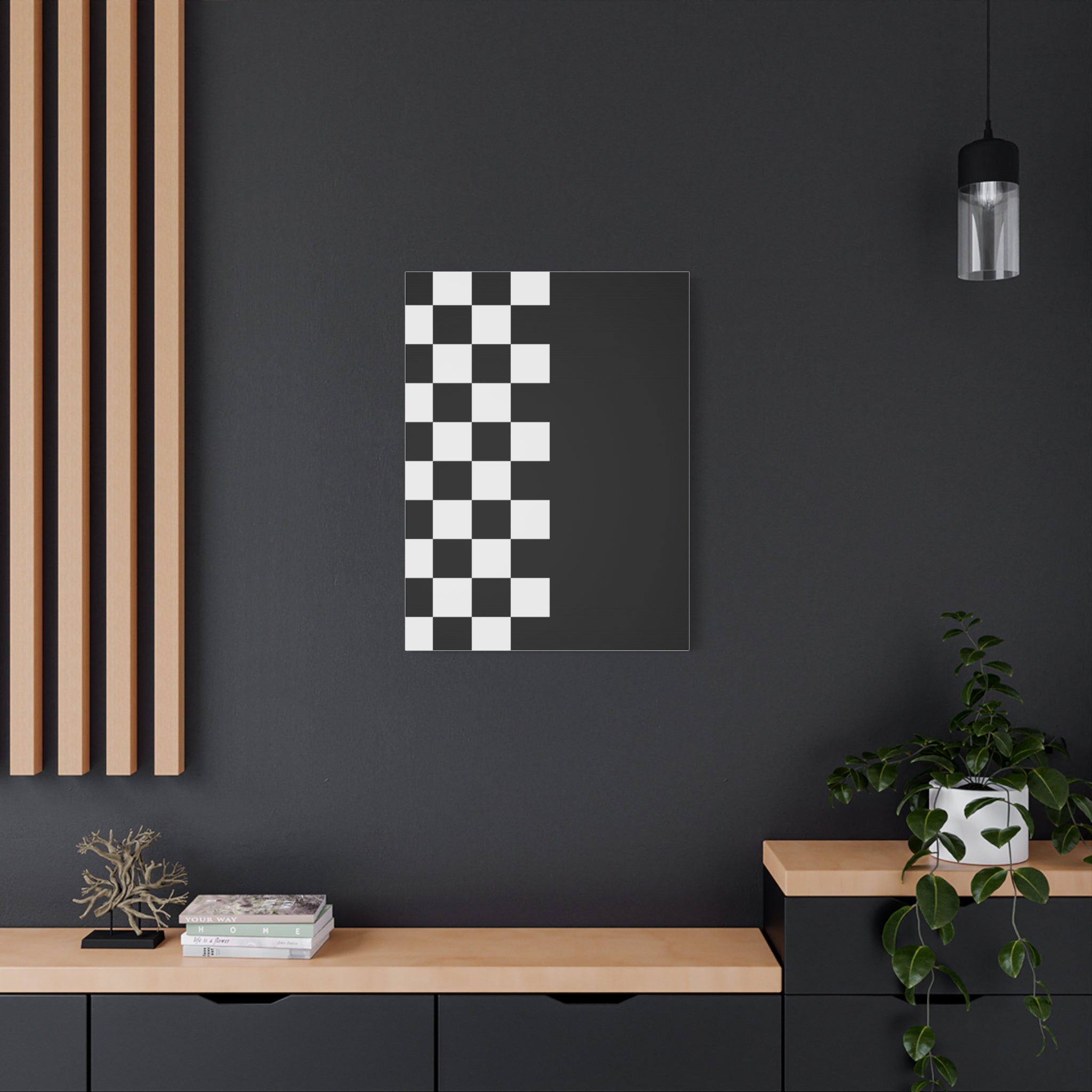 Abstract Black & White Checkered Canvas Art